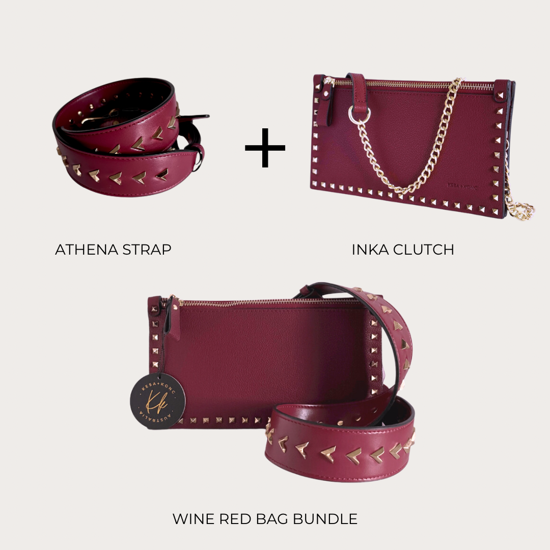 Bundle - Inka Clutch + Athena Strap Wine Red