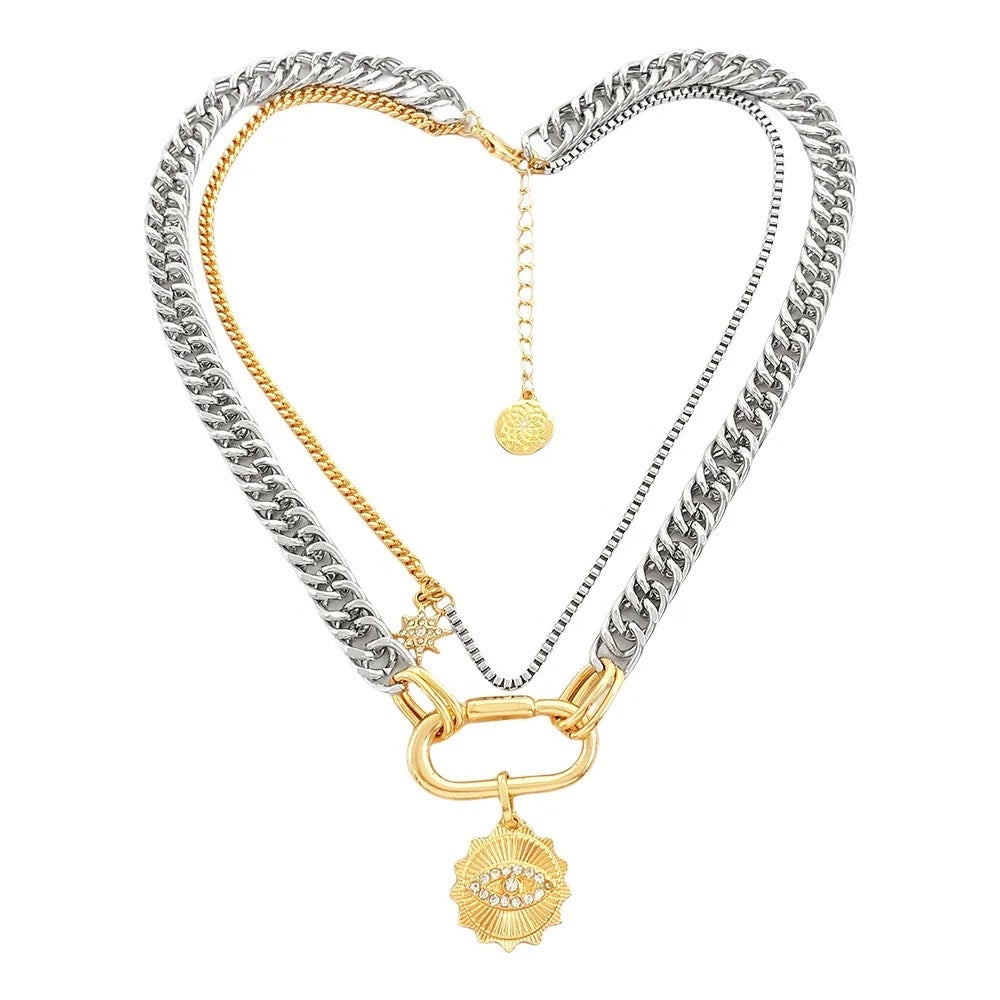Solano Silver and Gold layered Carabiner Necklace