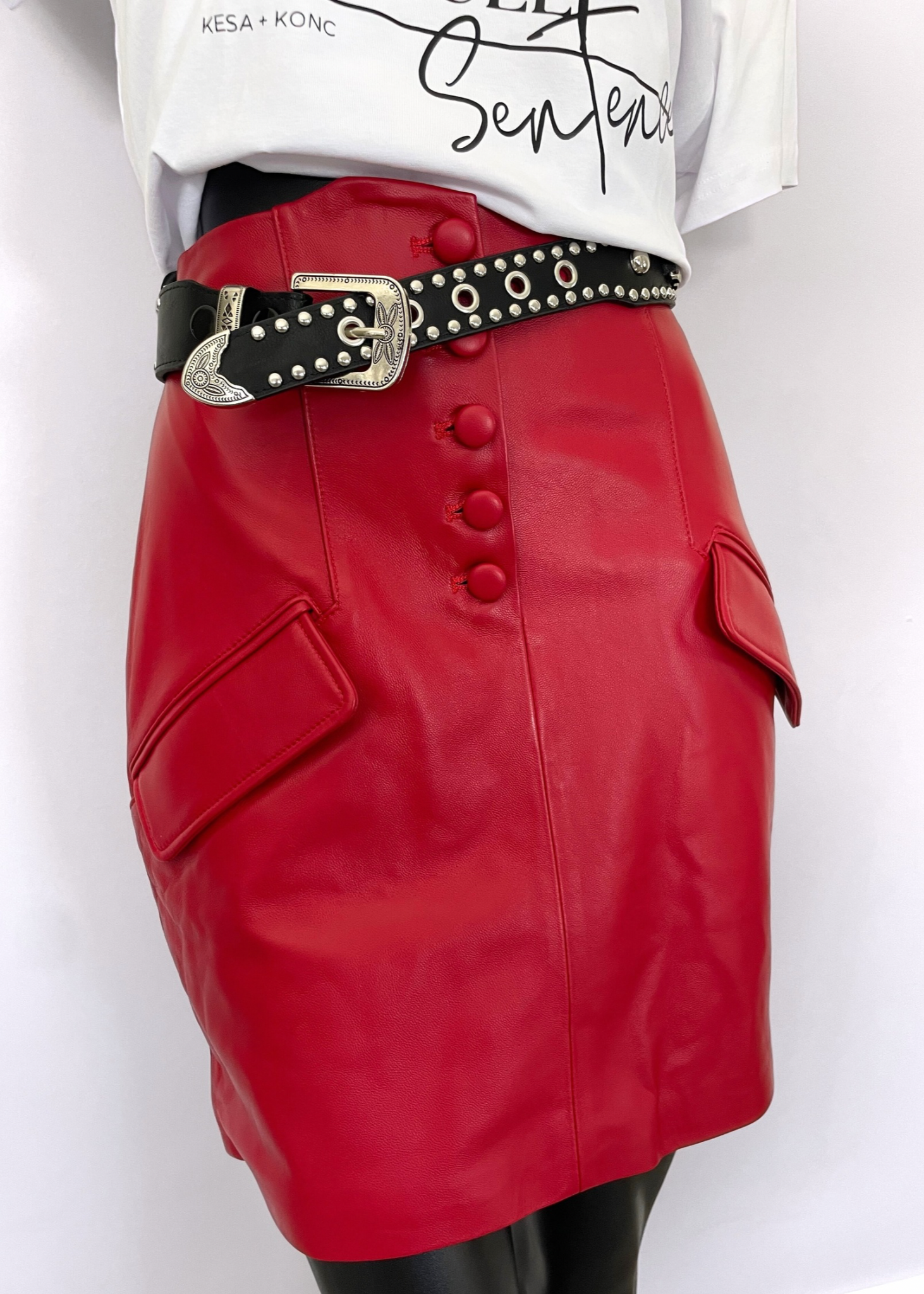 Talina Lamb Leather - A Line Skirt - Lipstick Red