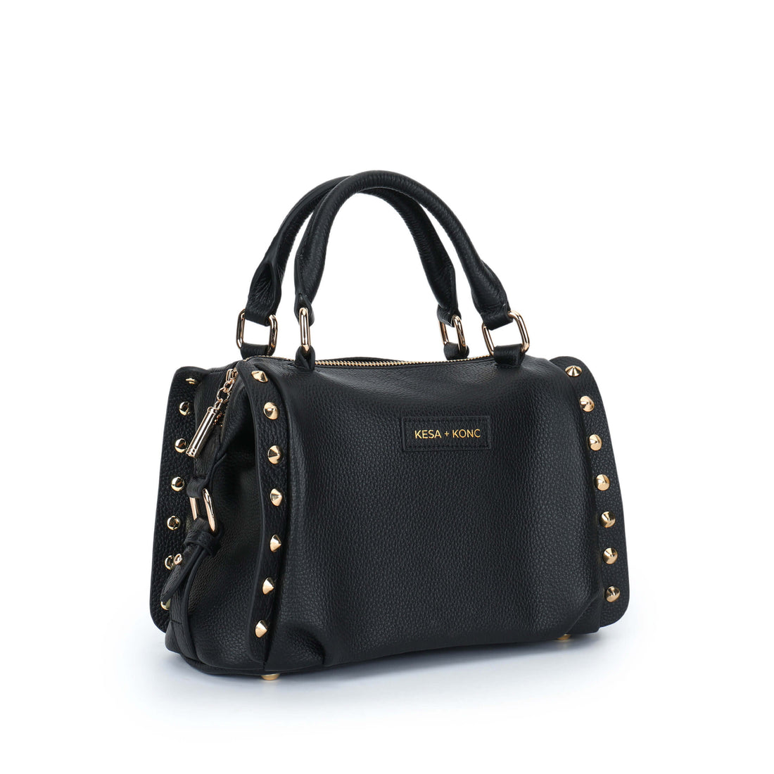 LAST ONE Nero Onyx Studded Barrel Bag - Black Leather