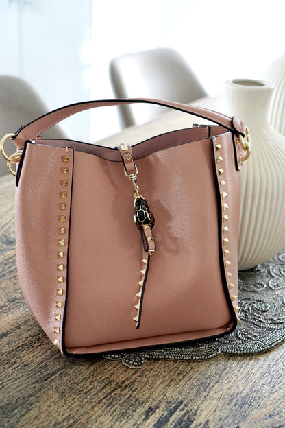 Studded leather bucket bag - Inka Blush