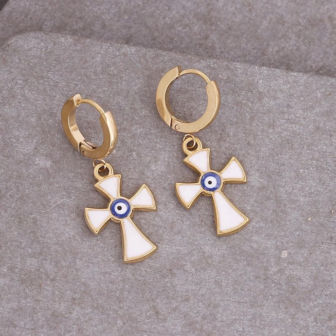 Peta White Cross 18k gold plated earrings