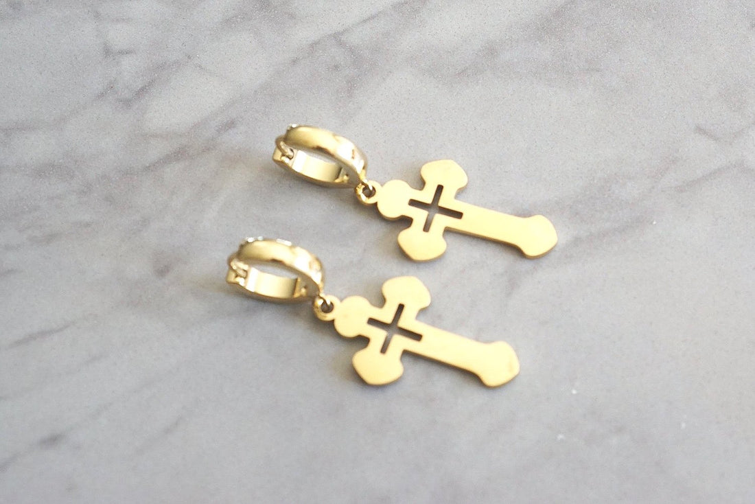 Linetta Cross Gold 18k plated earrings