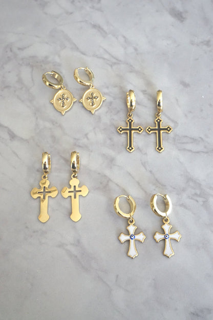 Peta White Cross 18k gold plated earrings
