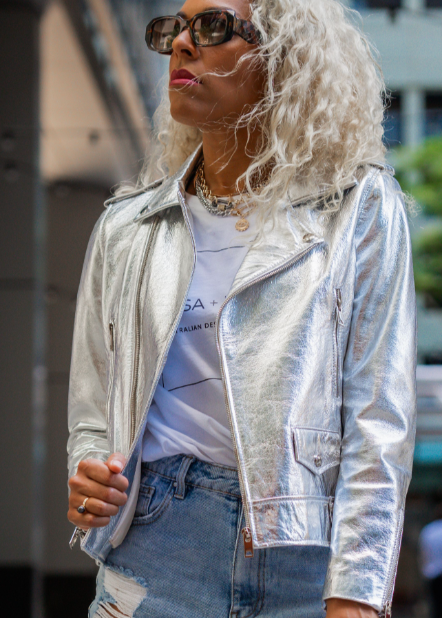 Silver Fox Jacket Metallic Premium Leather