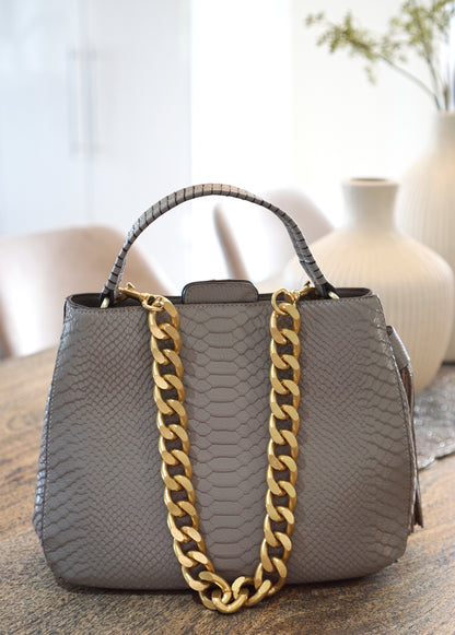 Leather handbag with Gold Chain - Marlene Taupe
