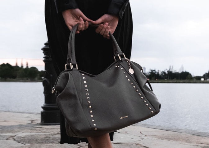 Leather studded Shoulder Bag - Kalli Sage