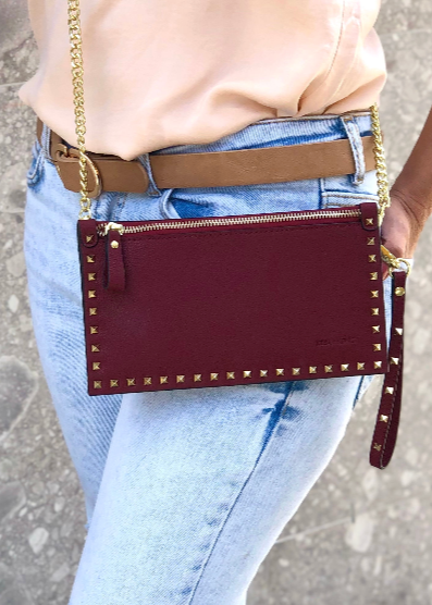 Studded Clutch Crossbody bag - Inka Wine Red