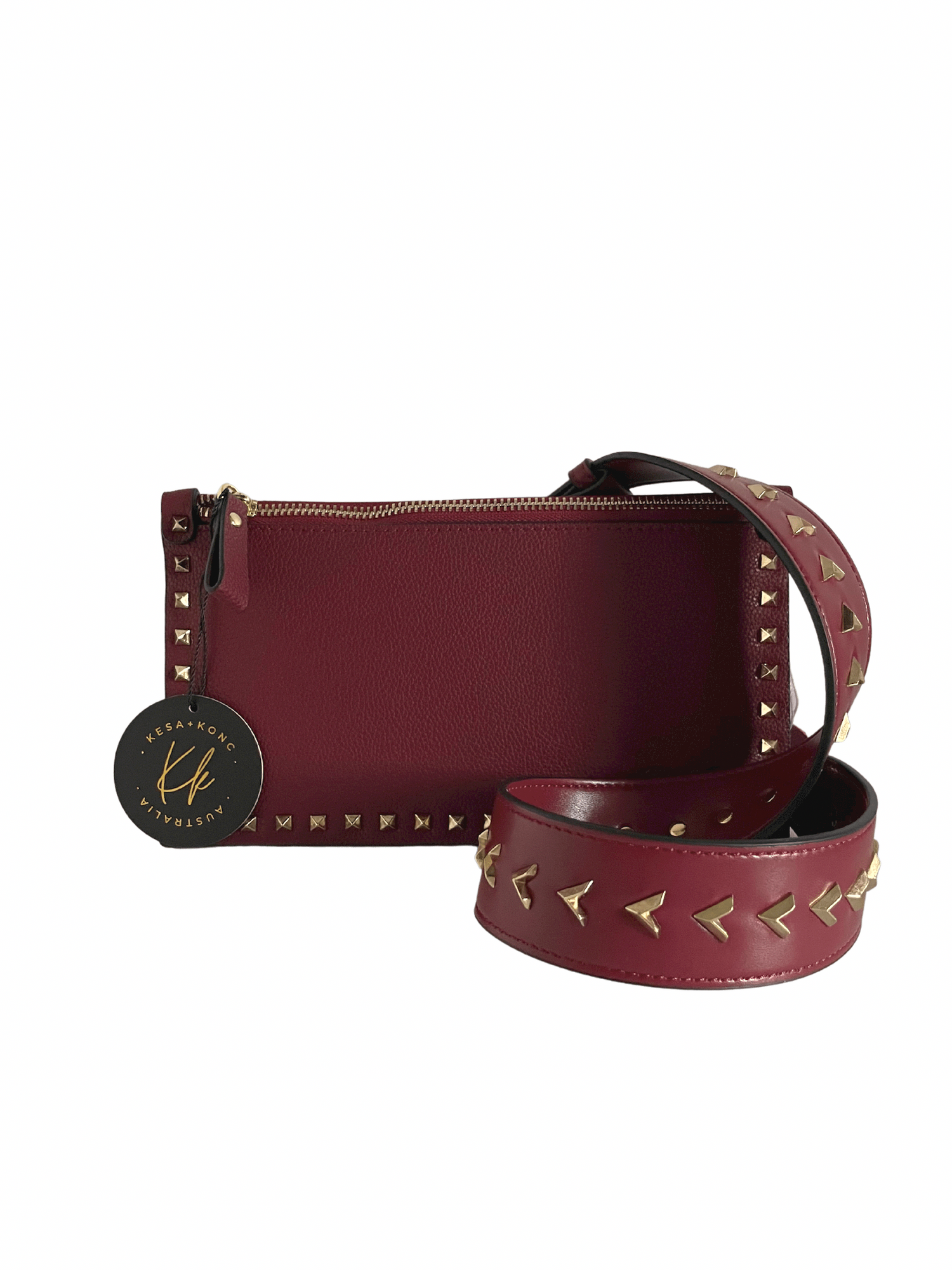 LAST ONE Studded bag Strap - Athena Wine Red Leather