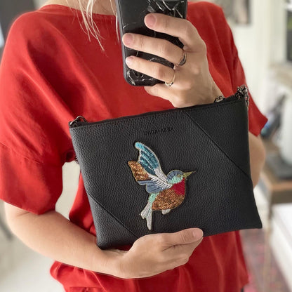 Leatherette Zalia Clutch Bag - Bird Black