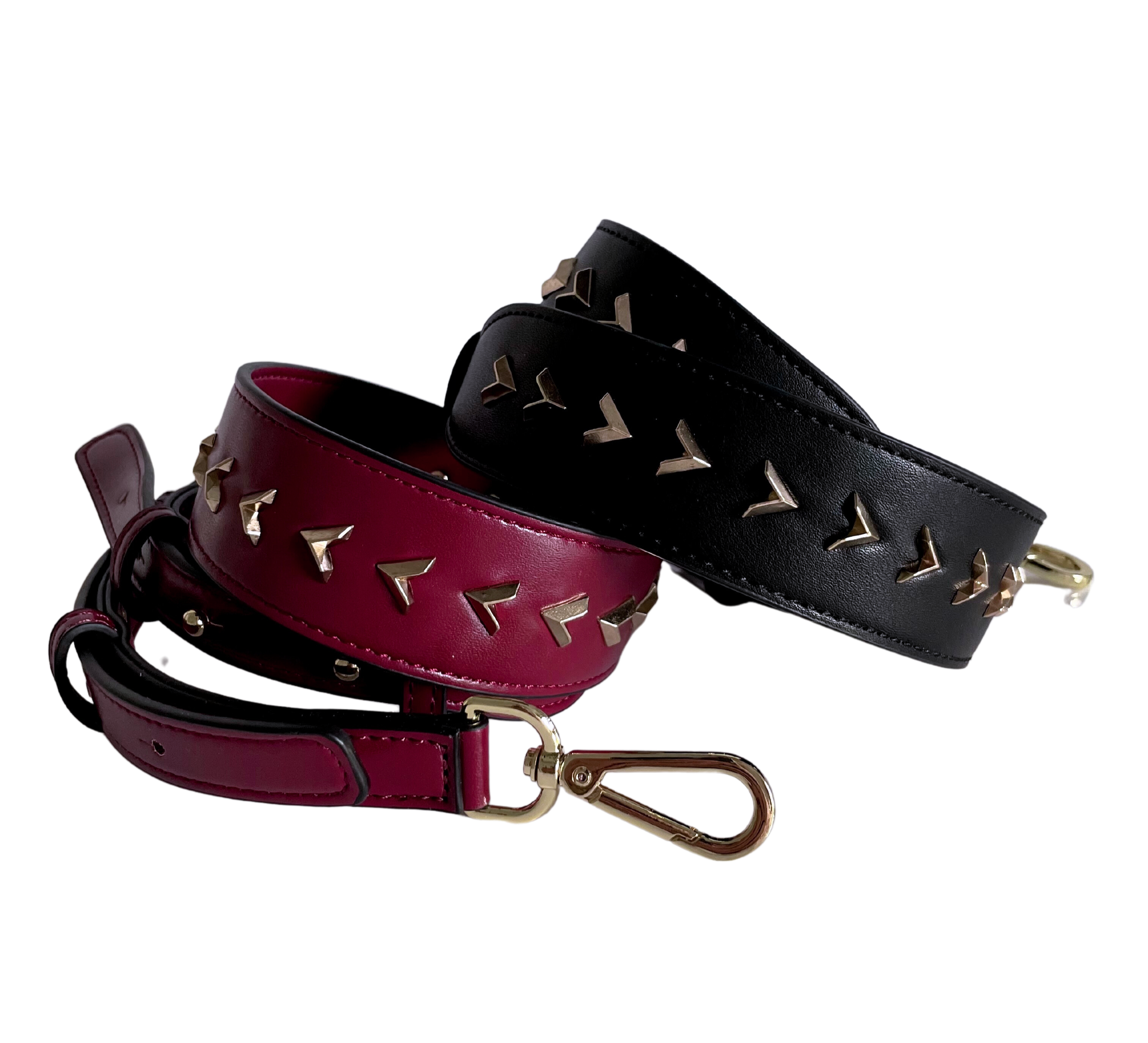 LAST ONE Studded bag Strap - Athena Wine Red Leather