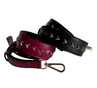 LAST ONE Studded bag Strap - Athena Wine Red Leather