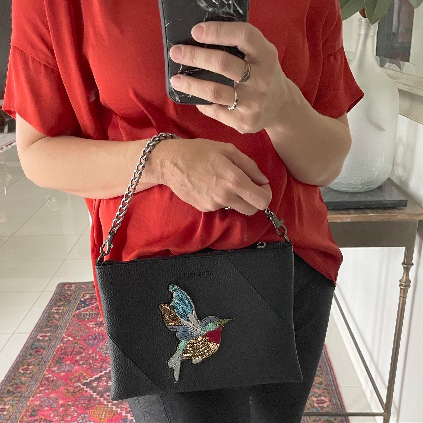 Leatherette Zalia Clutch Bag - Bird Black