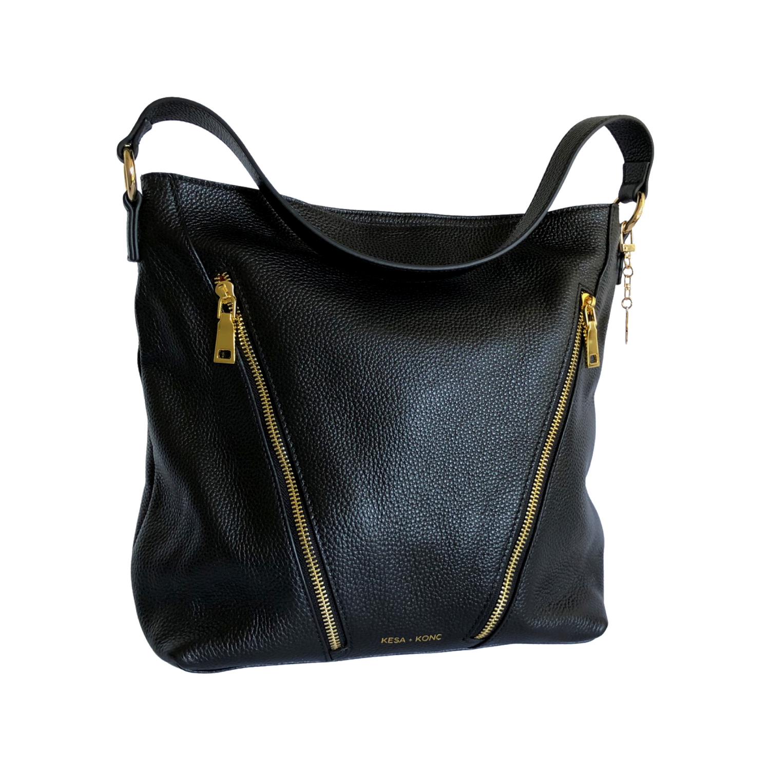 LAST ONE Leather Double Zipper Handbag - Aspa Black