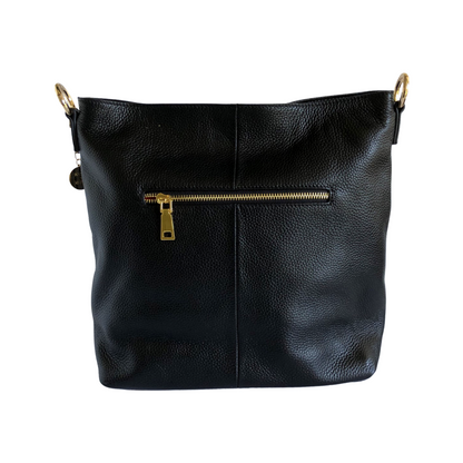 LAST ONE Leather Double Zipper Handbag - Aspa Black