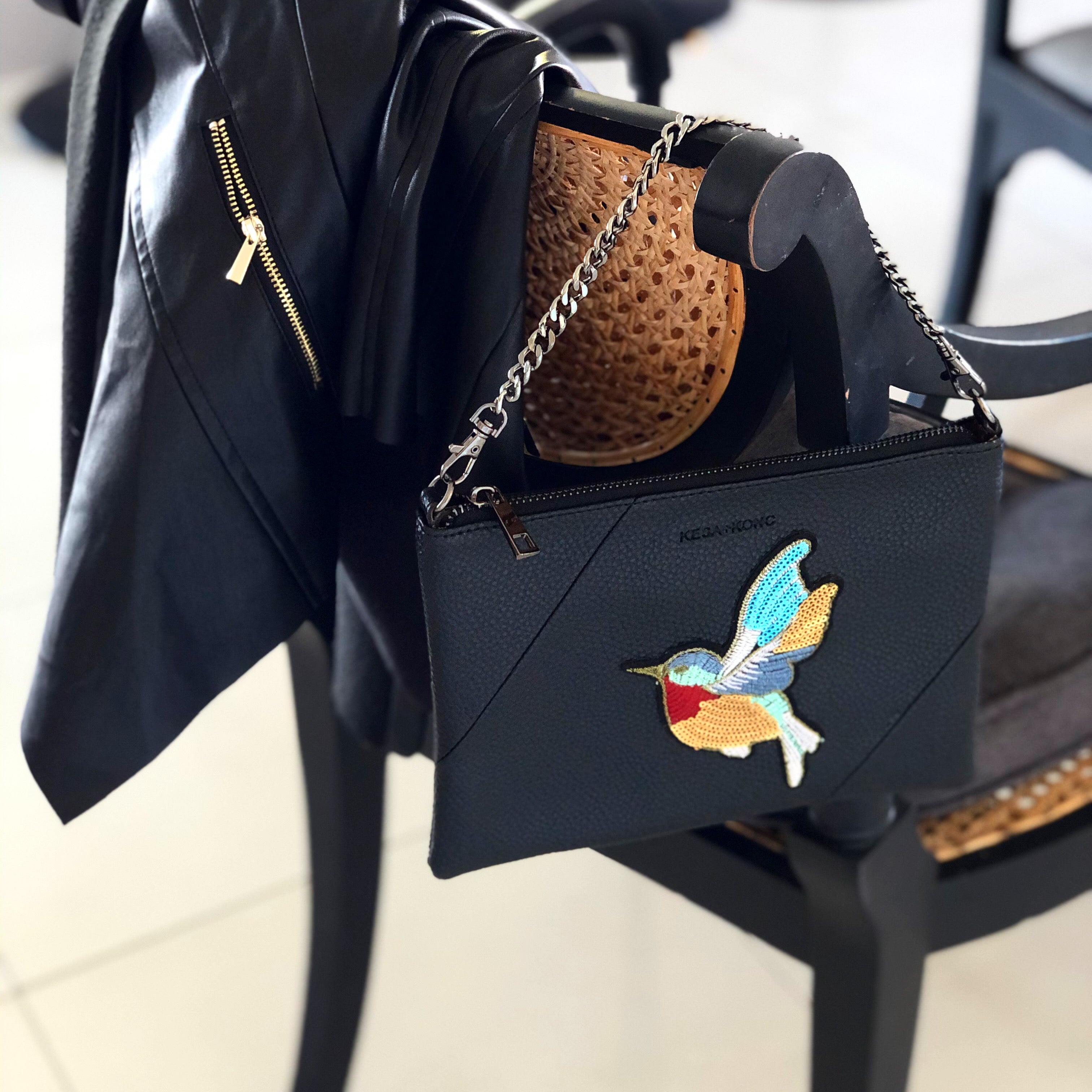 Leatherette Zalia Clutch Bag - Bird Black