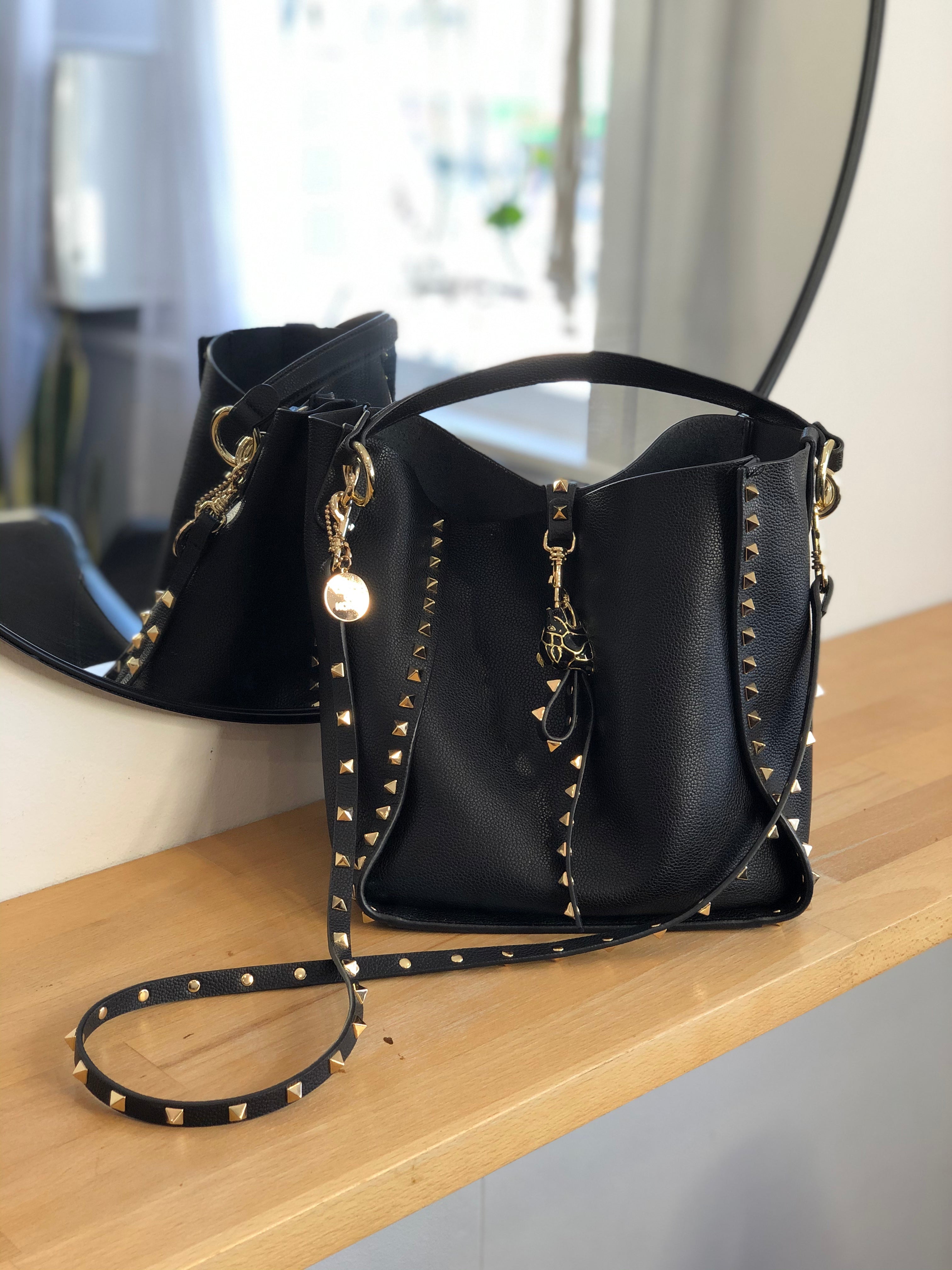 Studded Leather Bucket Bag - Inka Black