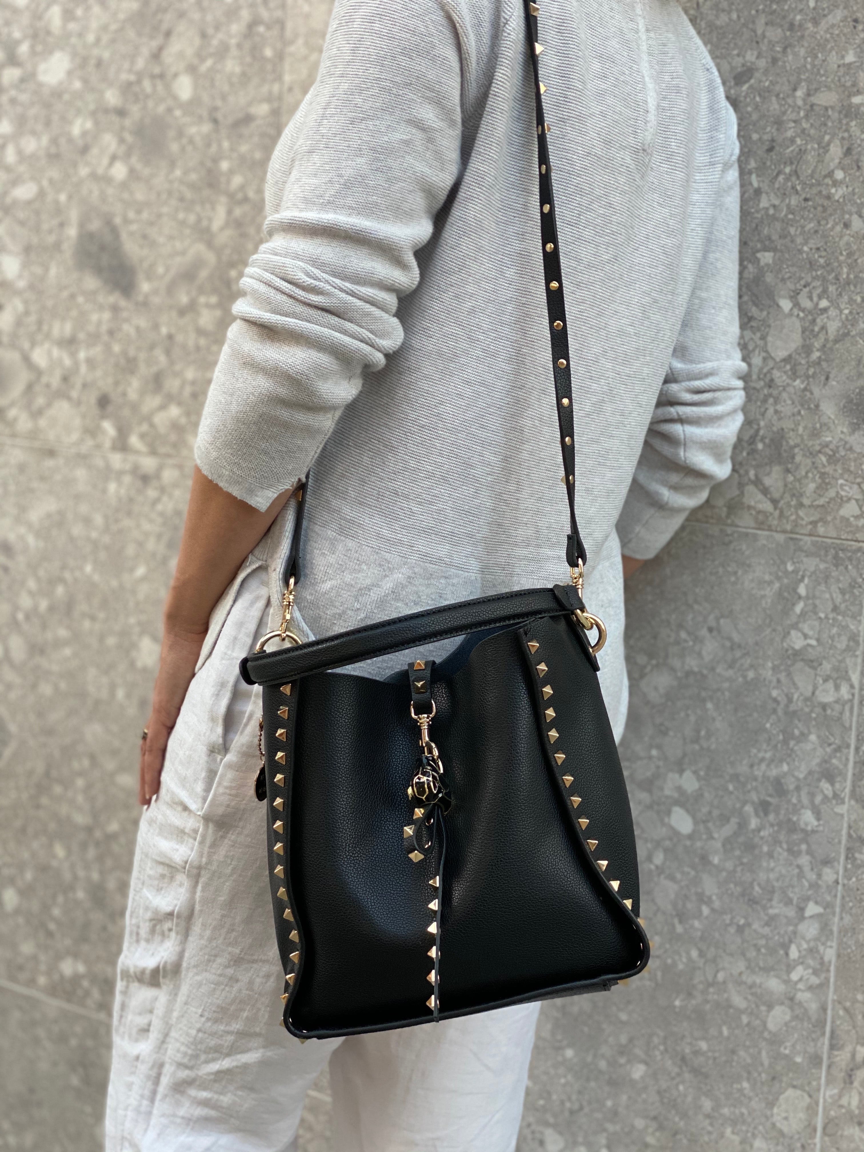 Studded Leather Bucket Bag - Inka Black