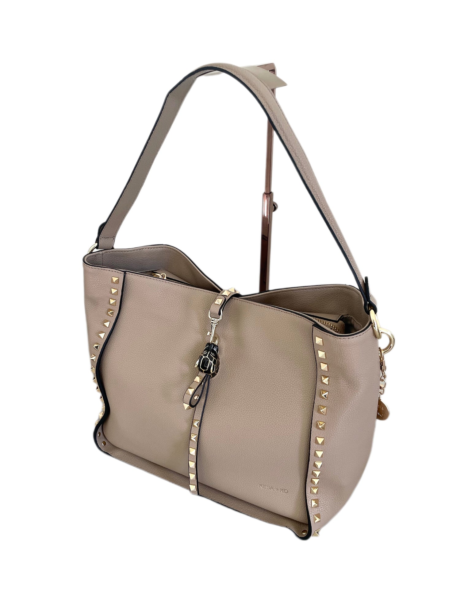 Leather Shoulder Bag - INKA X Taupe Studded