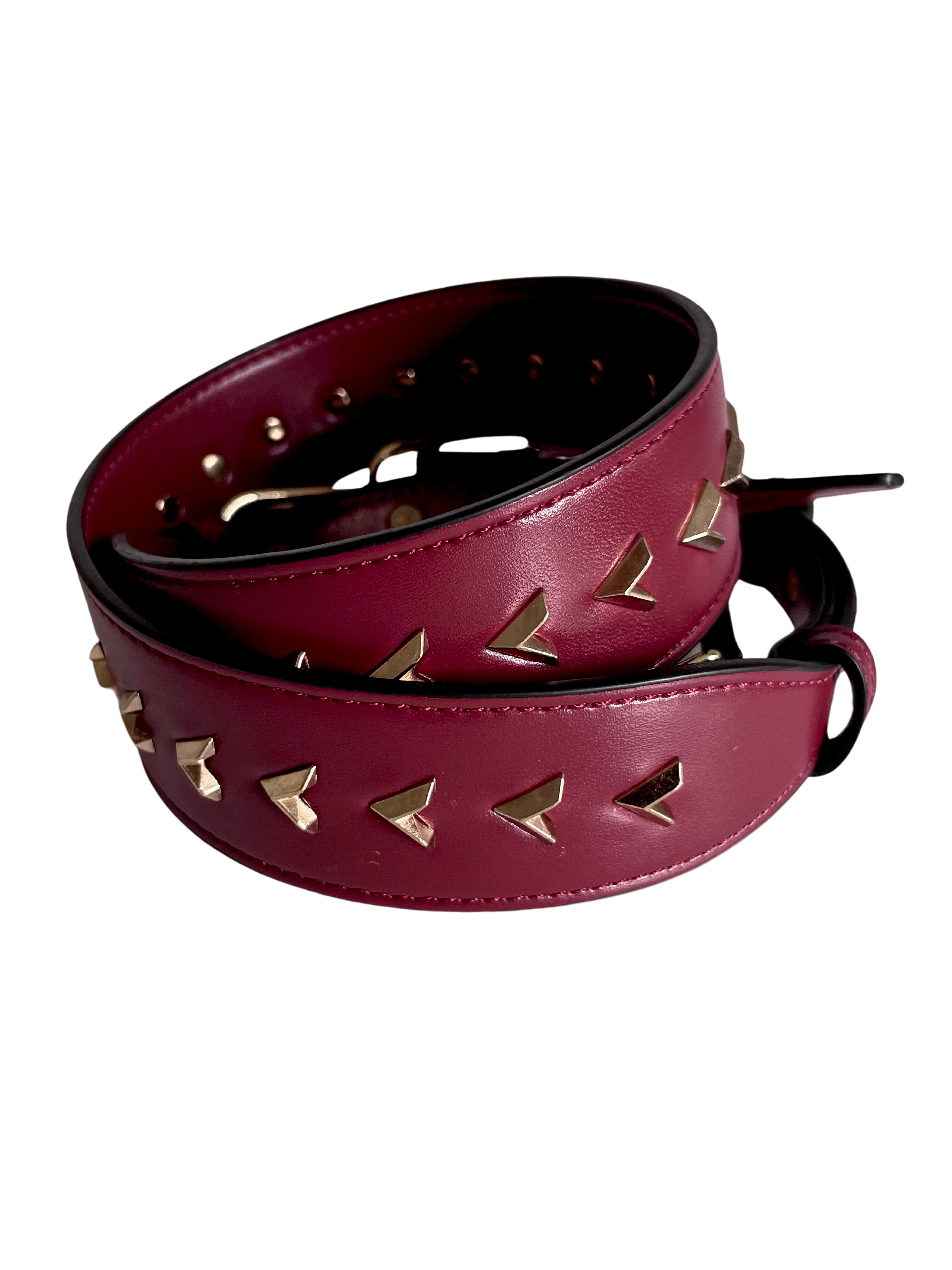 LAST ONE Studded bag Strap - Athena Wine Red Leather